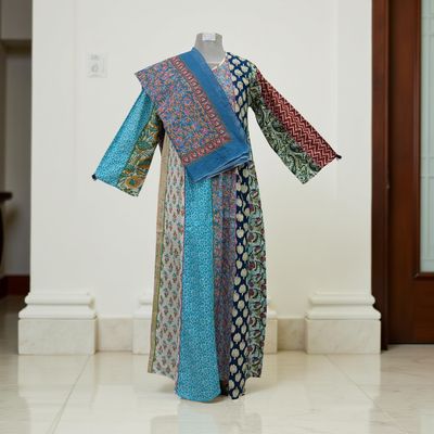 S/M Malaysia Printed Cotton Dress 57&quot; Long Jalabiya With Sheila