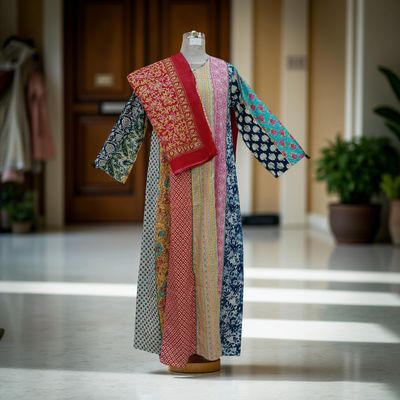 S/M Malaysia Printed Cotton Dress 57&quot; Long Jalabiya With Sheila