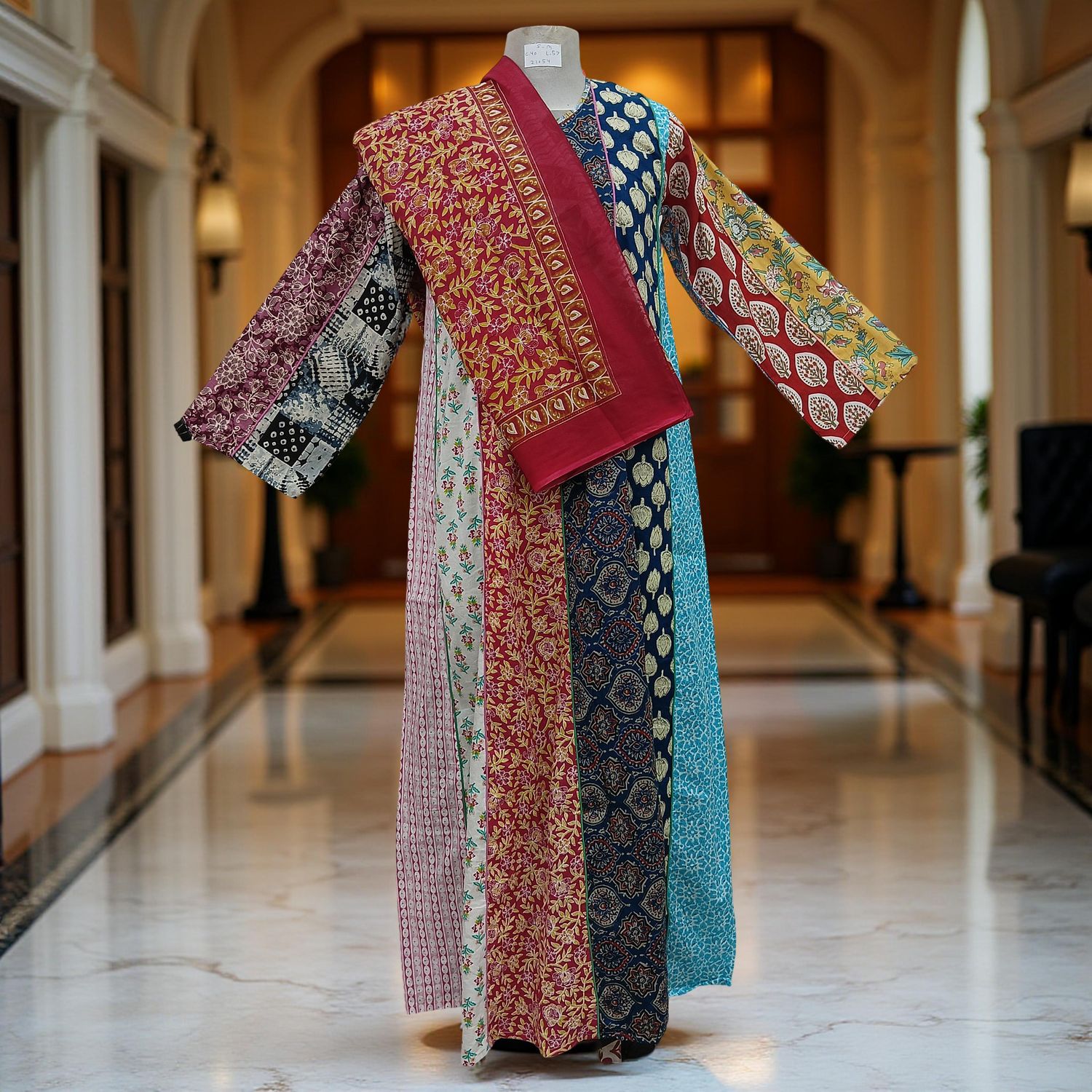 S/M Malaysia Printed Cotton Dress 57&quot; Long Jalabiya With Sheila