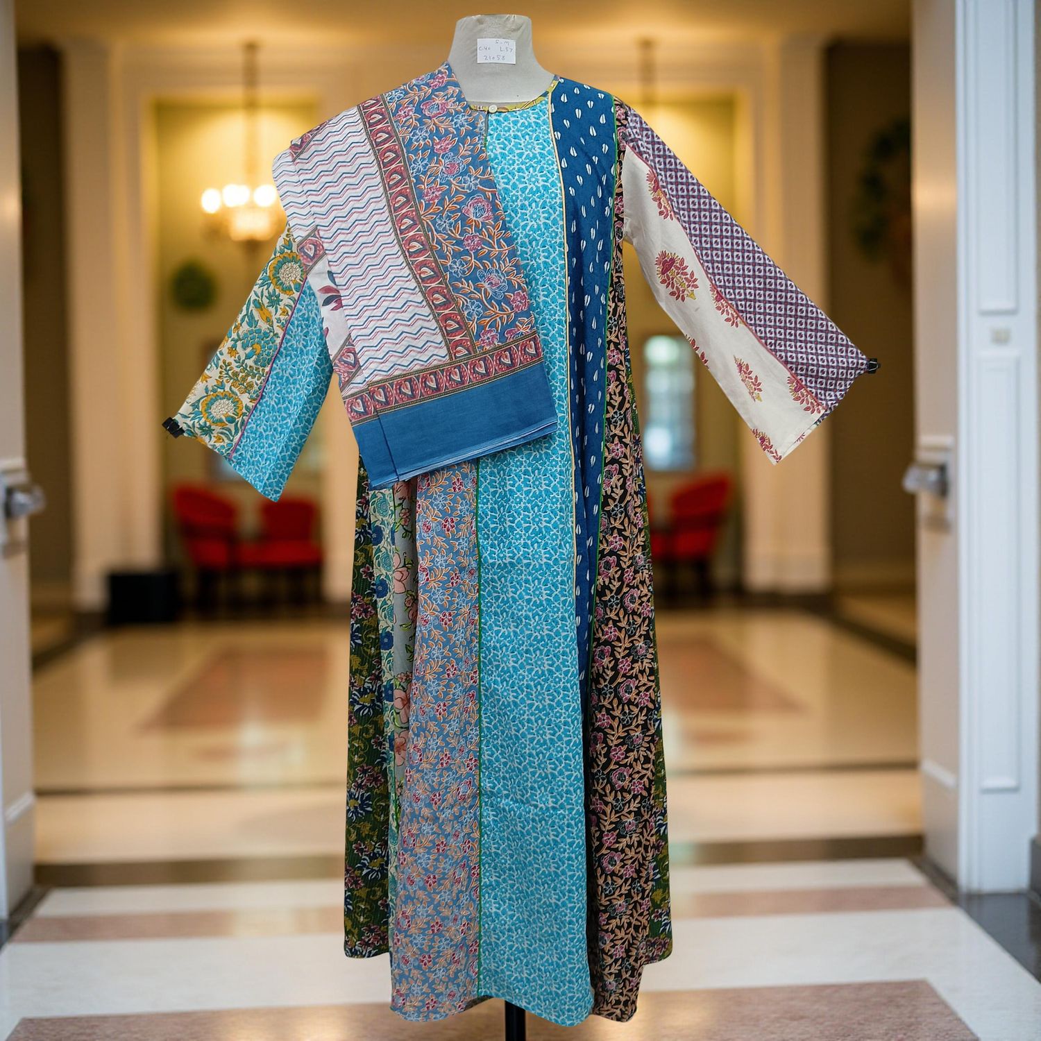 S/M Malaysia Printed Cotton Dress 57&quot; Long Jalabiya With Sheila