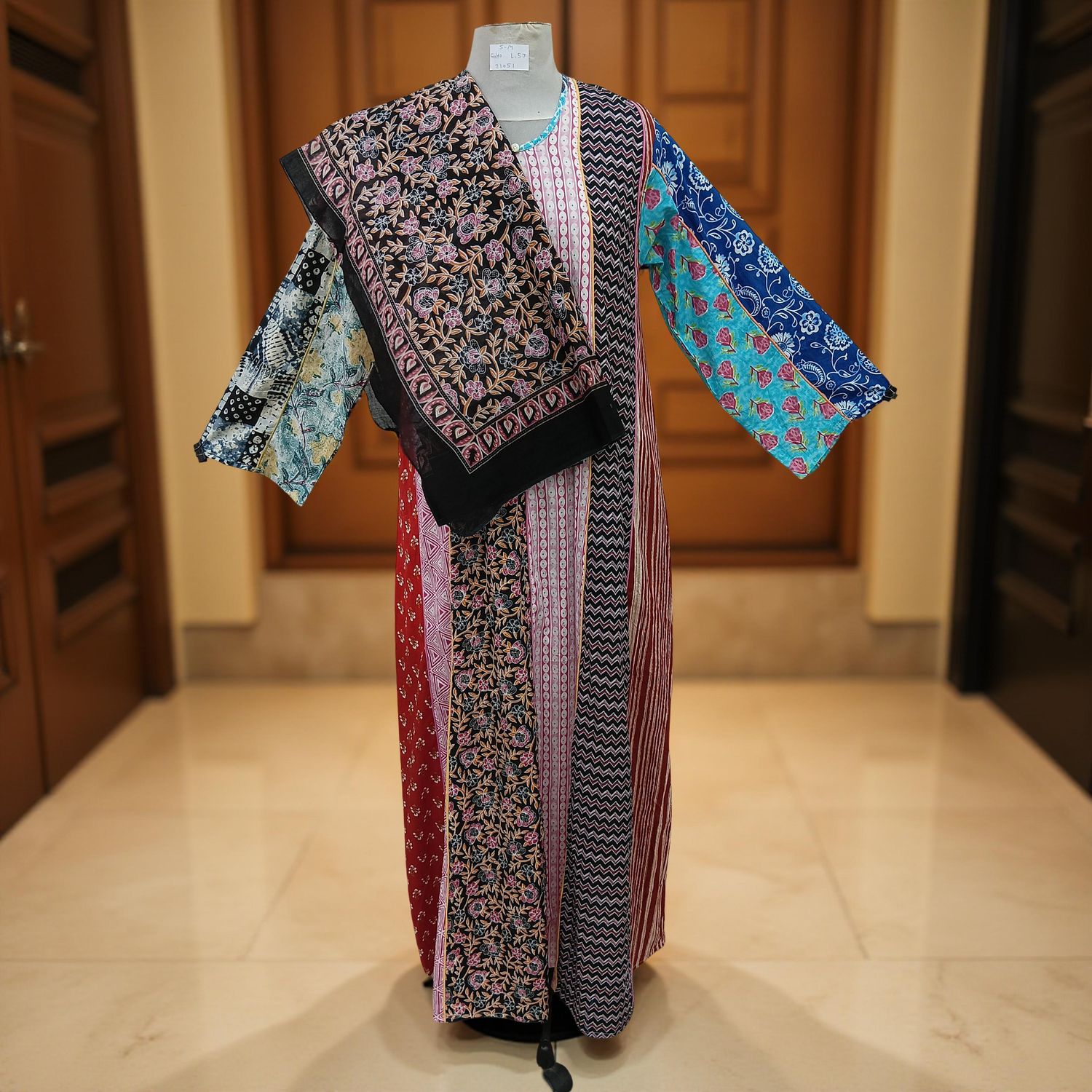 S/M Malaysia Printed Cotton Dress 57&quot; Long Jalabiya With Sheila