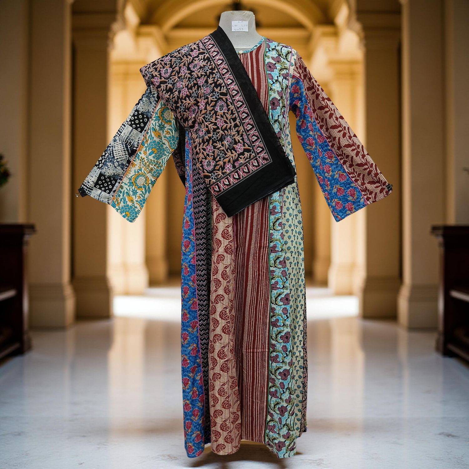 S/M Malaysia Printed Cotton Dress 57&quot; Long Jalabiya With Sheila