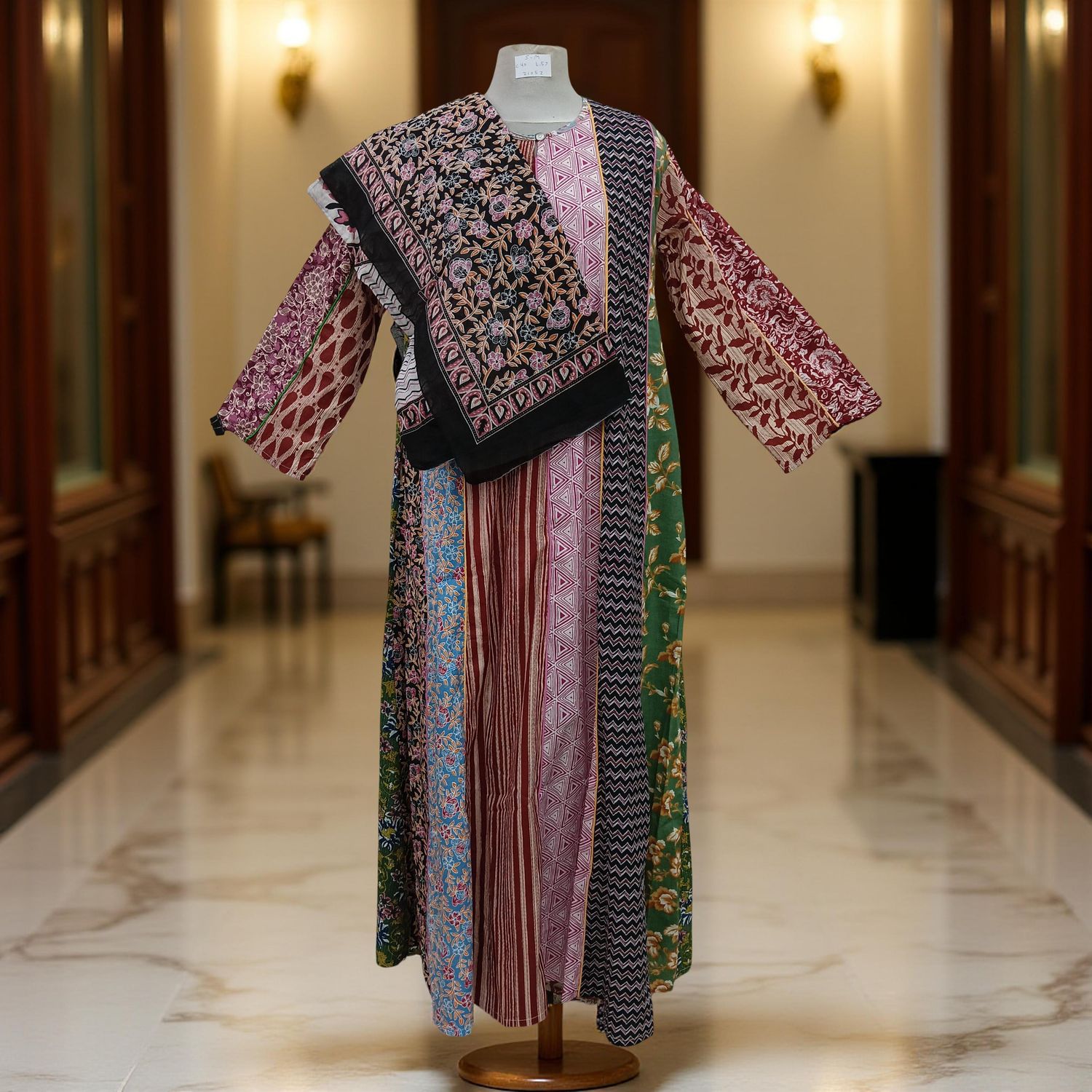 S/M Malaysia Printed Cotton Dress 57&quot; Long Jalabiya With Sheila