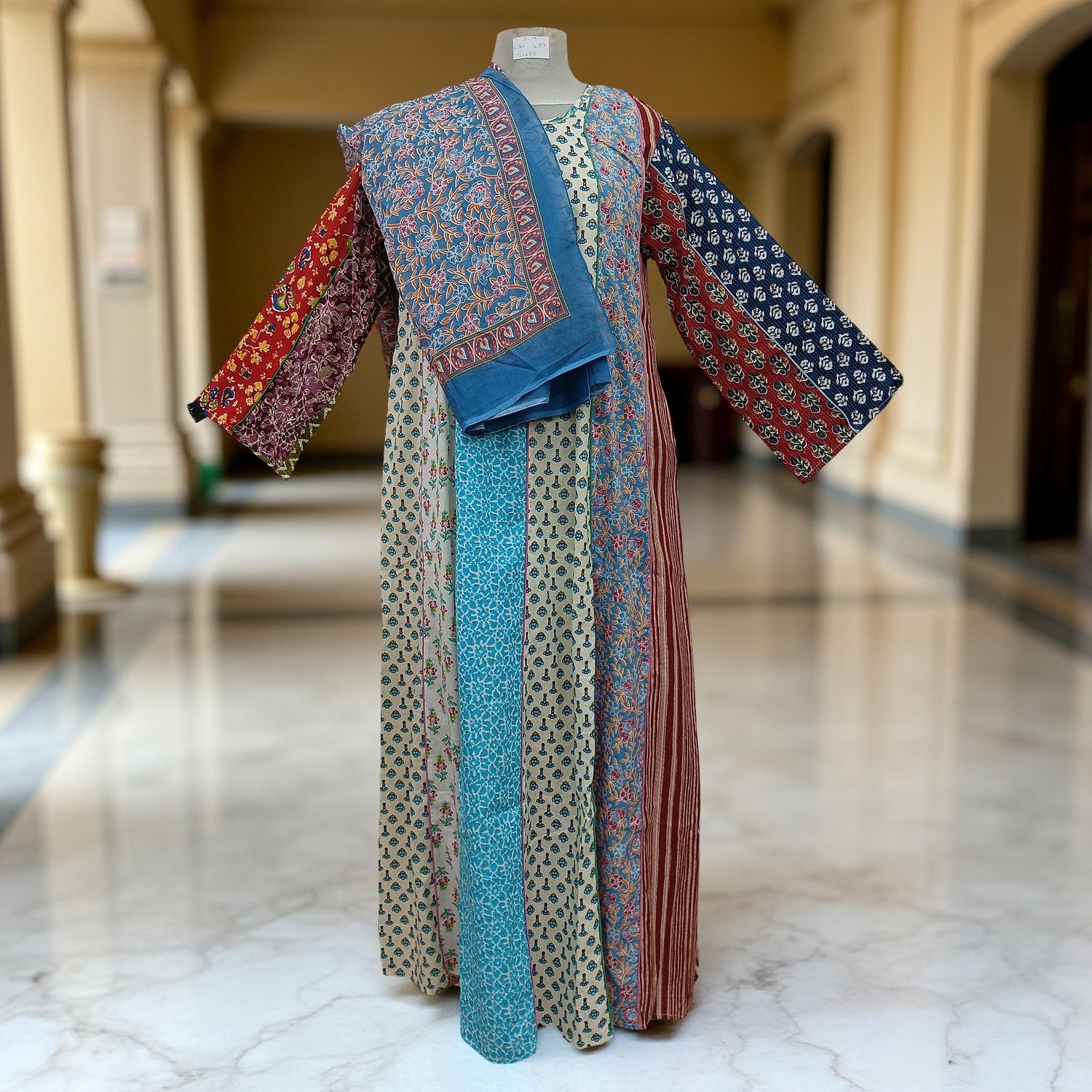 S/M Malaysia Printed Cotton Dress 57&quot; Long Jalabiya With Sheila