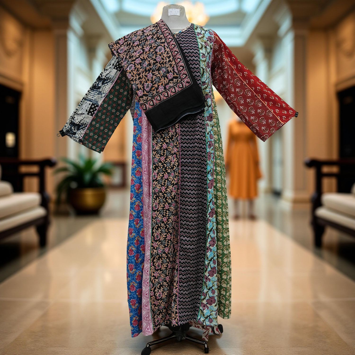 S/M Malaysia Printed Cotton Dress 57&quot; Long Jalabiya With Sheila
