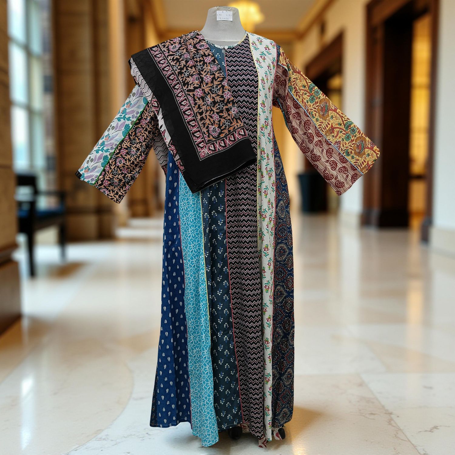 S/M Malaysia Printed Cotton Dress 57&quot; Long Jalabiya With Sheila