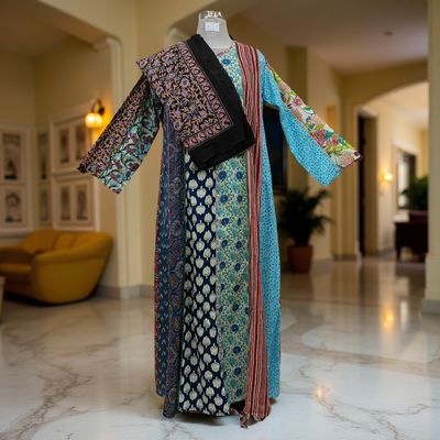 S/M Malaysia Printed Cotton Dress 57&quot; Long Jalabiya With Sheila