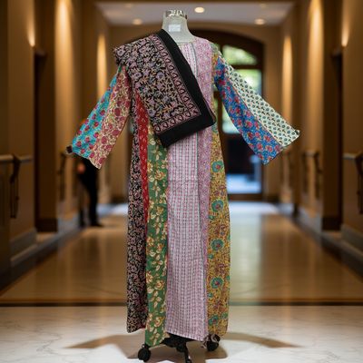 S/M Malaysia Printed Cotton Dress 57&quot; Long Jalabiya With Sheila