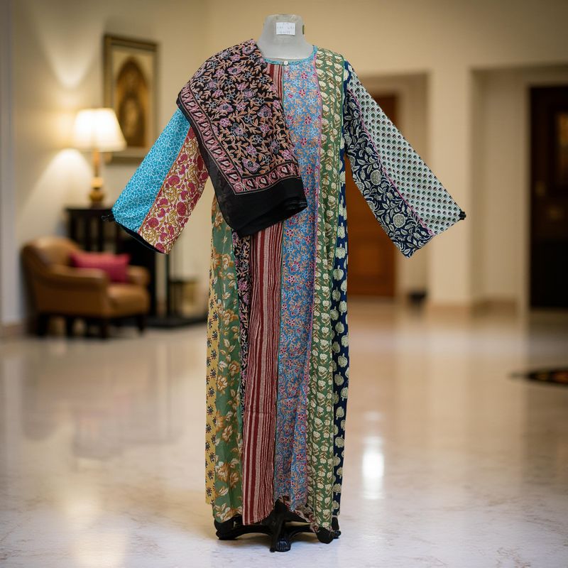 S/M Malaysia Printed Cotton Dress 57&quot; Long Jalabiya With Sheila