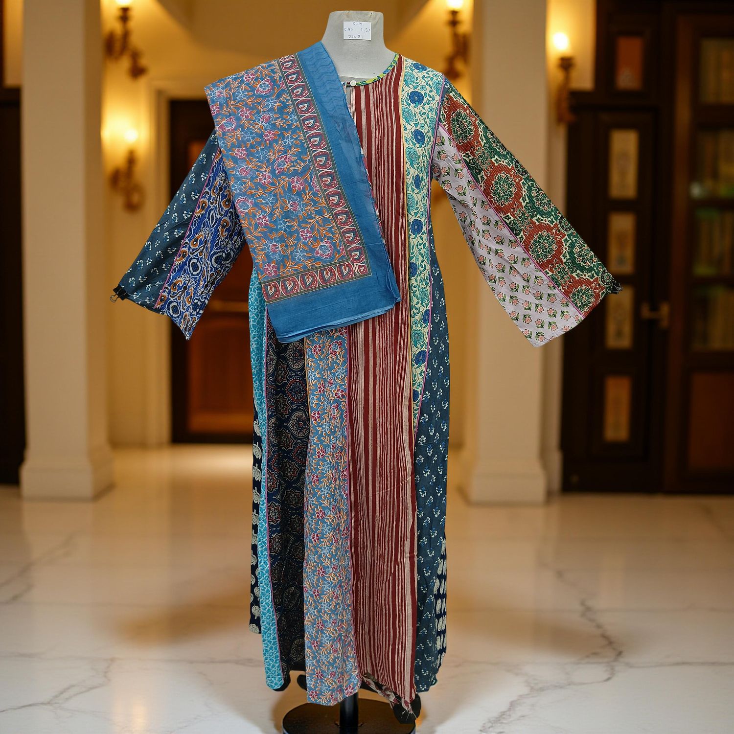 S/M Malaysia Printed Cotton Dress 57&quot; Long Jalabiya With Sheila
