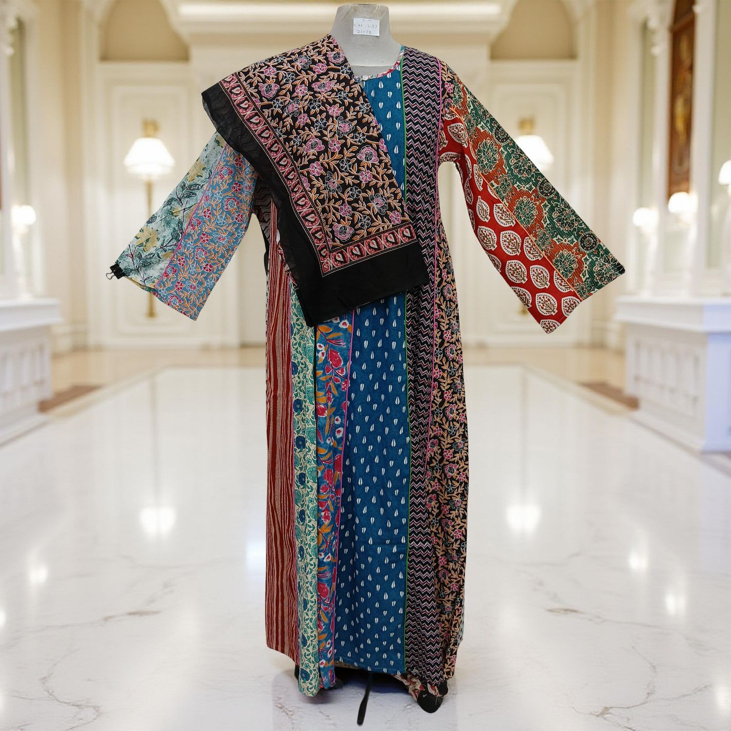 S/M Malaysia Printed Cotton Dress 57&quot; Long Jalabiya With Sheila