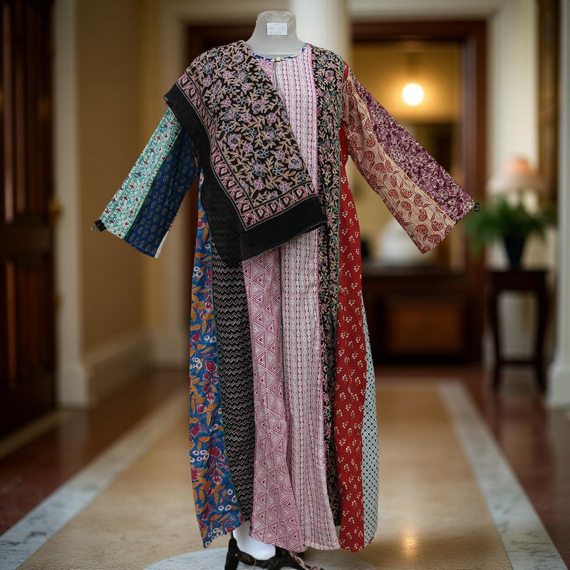 S/M Malaysia Printed Cotton Dress 57&quot; Long Jalabiya With Sheila