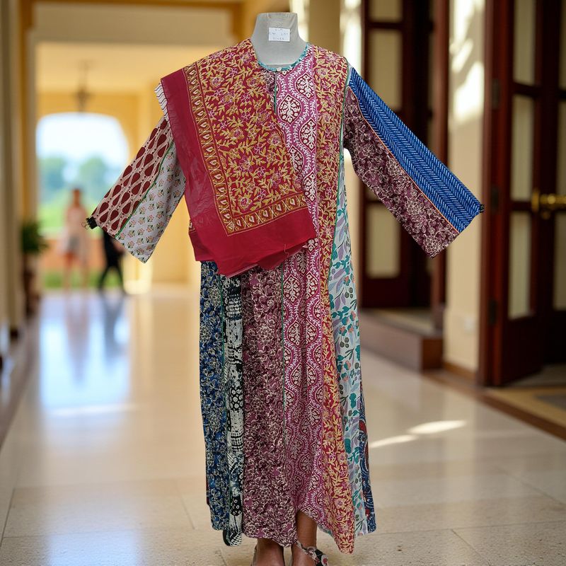 S/M Malaysia Printed Cotton Dress 57&quot; Long Jalabiya With Sheila