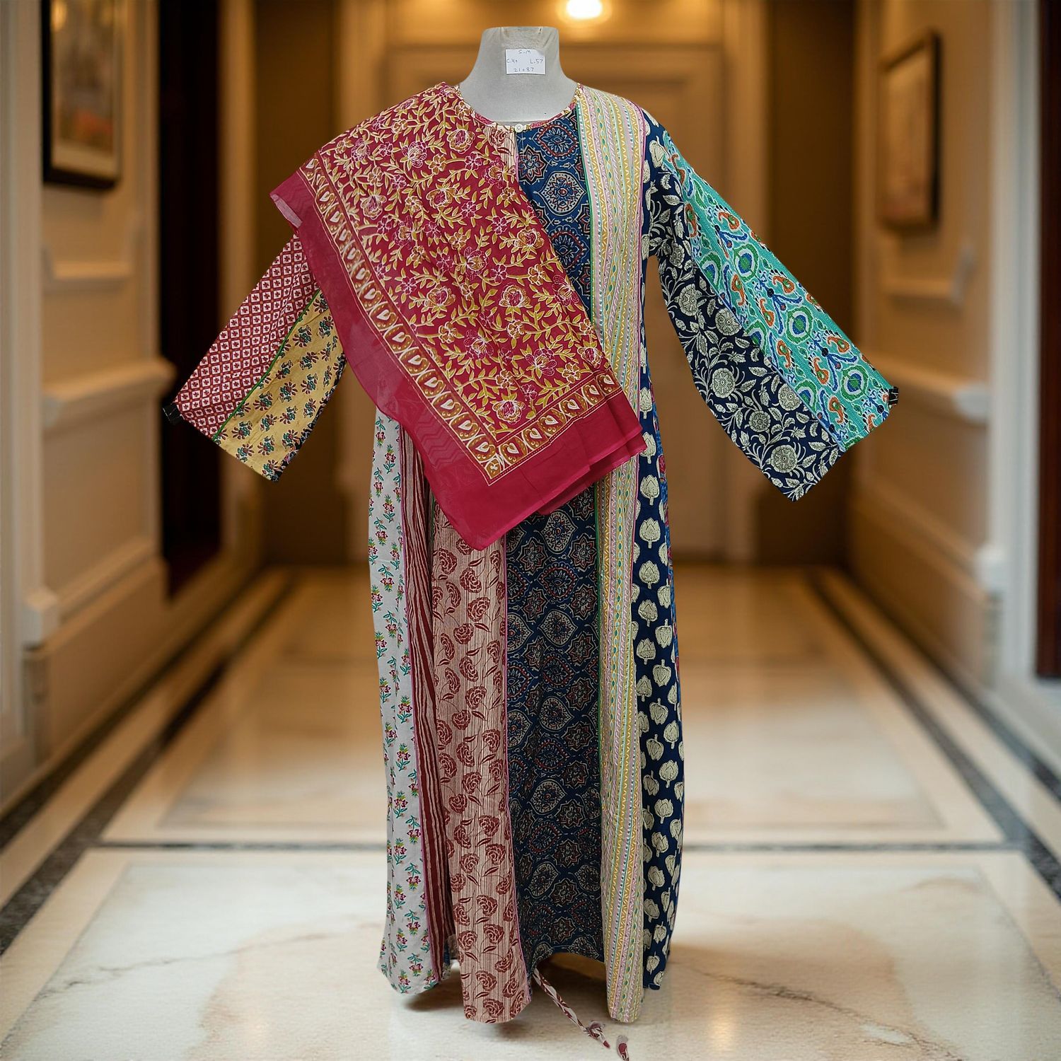 S/M Malaysia Printed Cotton Dress 57&quot; Long Jalabiya With Sheila