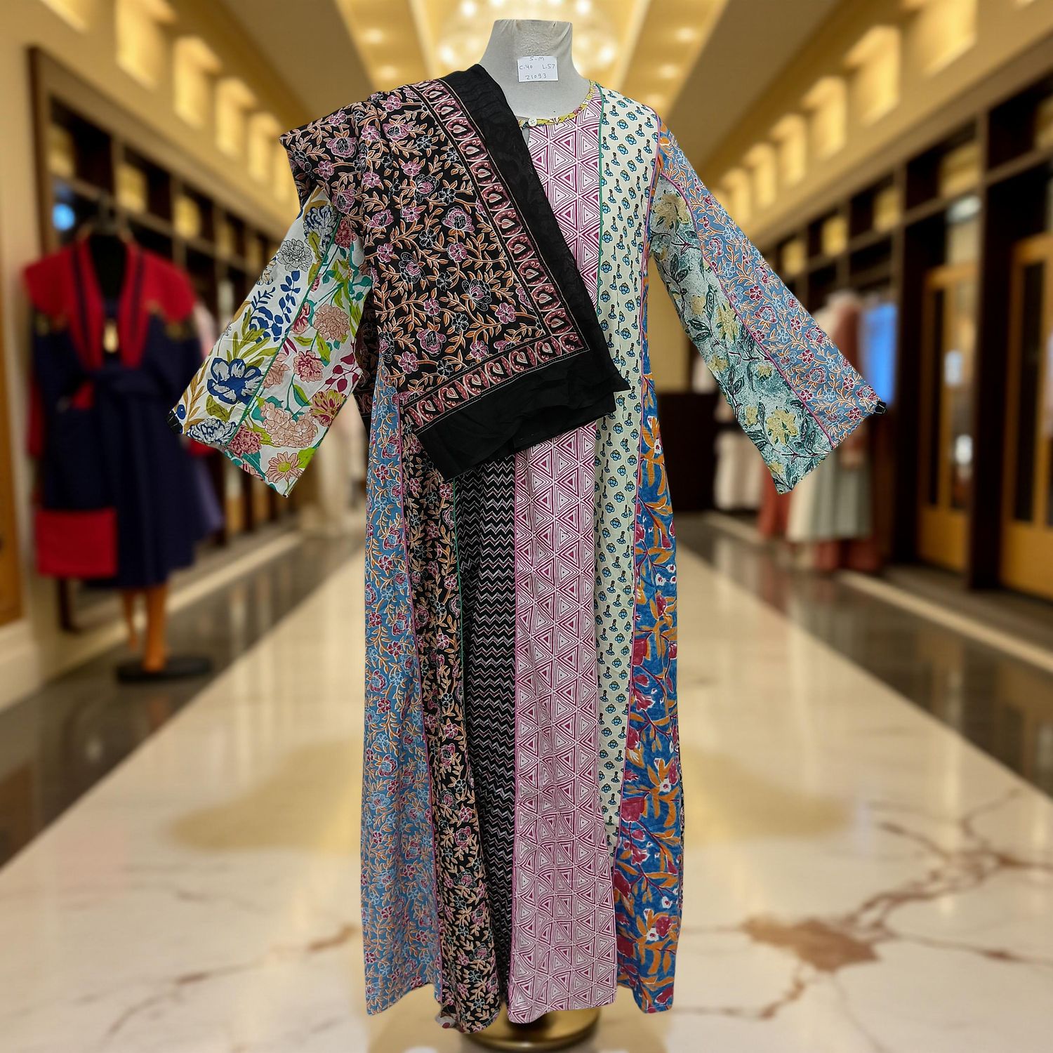 S/M Malaysia Printed Cotton Dress 57&quot; Long Jalabiya With Sheila