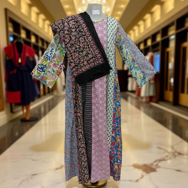 S/M Malaysia Printed Cotton Dress 57&quot; Long Jalabiya With Sheila