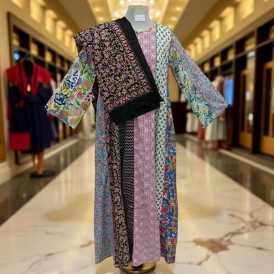 S/M Malaysia Printed Cotton Dress 57&quot; Long Jalabiya With Sheila