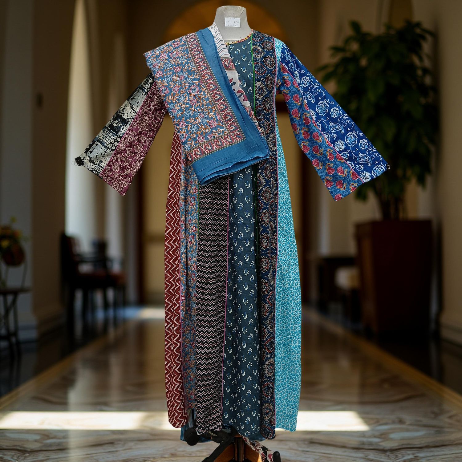 S/M Malaysia Printed Cotton Dress 57&quot; Long Jalabiya With Sheila