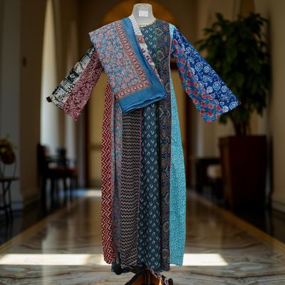 S/M Malaysia Printed Cotton Dress 57&quot; Long Jalabiya With Sheila