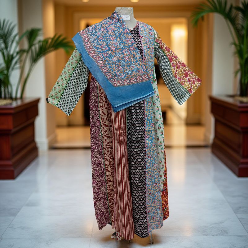 S/M Malaysia Printed Cotton Dress 57&quot; Long Jalabiya With Sheila