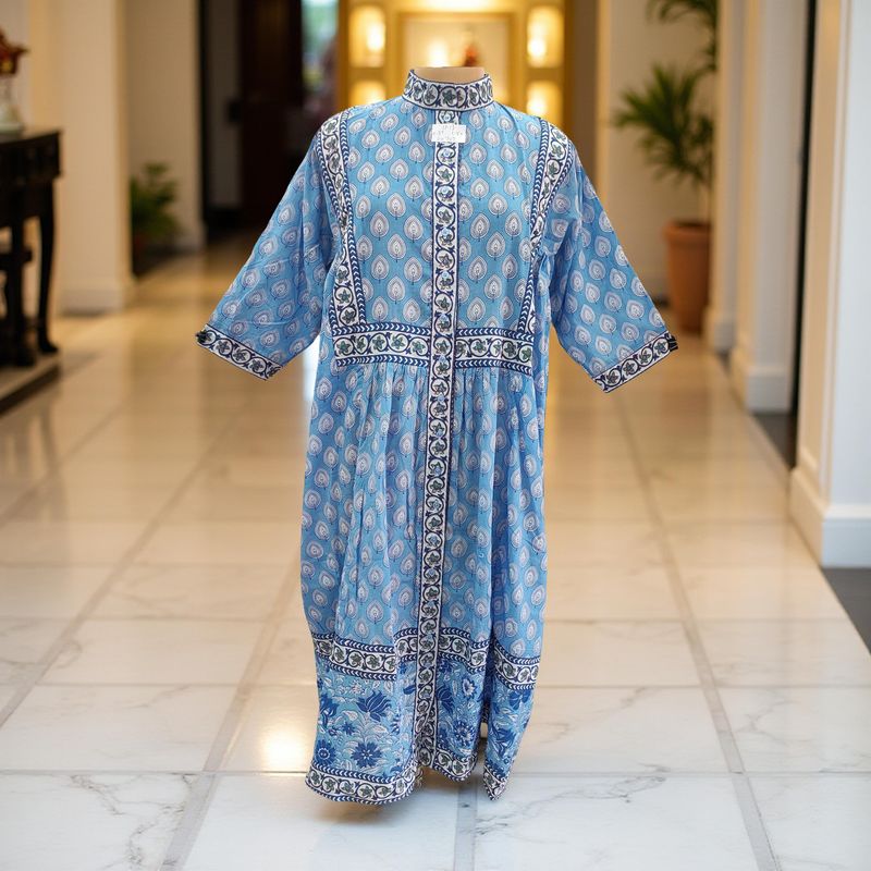 12-13 Year Faryat Printed Cotton  Dress 50&quot; Long Jalabiya