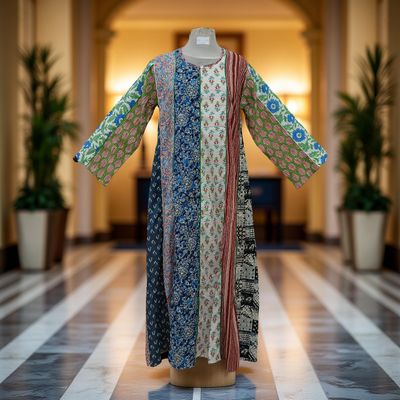 S/M Malaysia Printed Cotton Dress 57&quot; Long Jalabiya