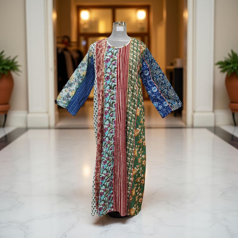 L/XL Malaysia Printed Cotton Dress 57&quot; Long Jalabiya