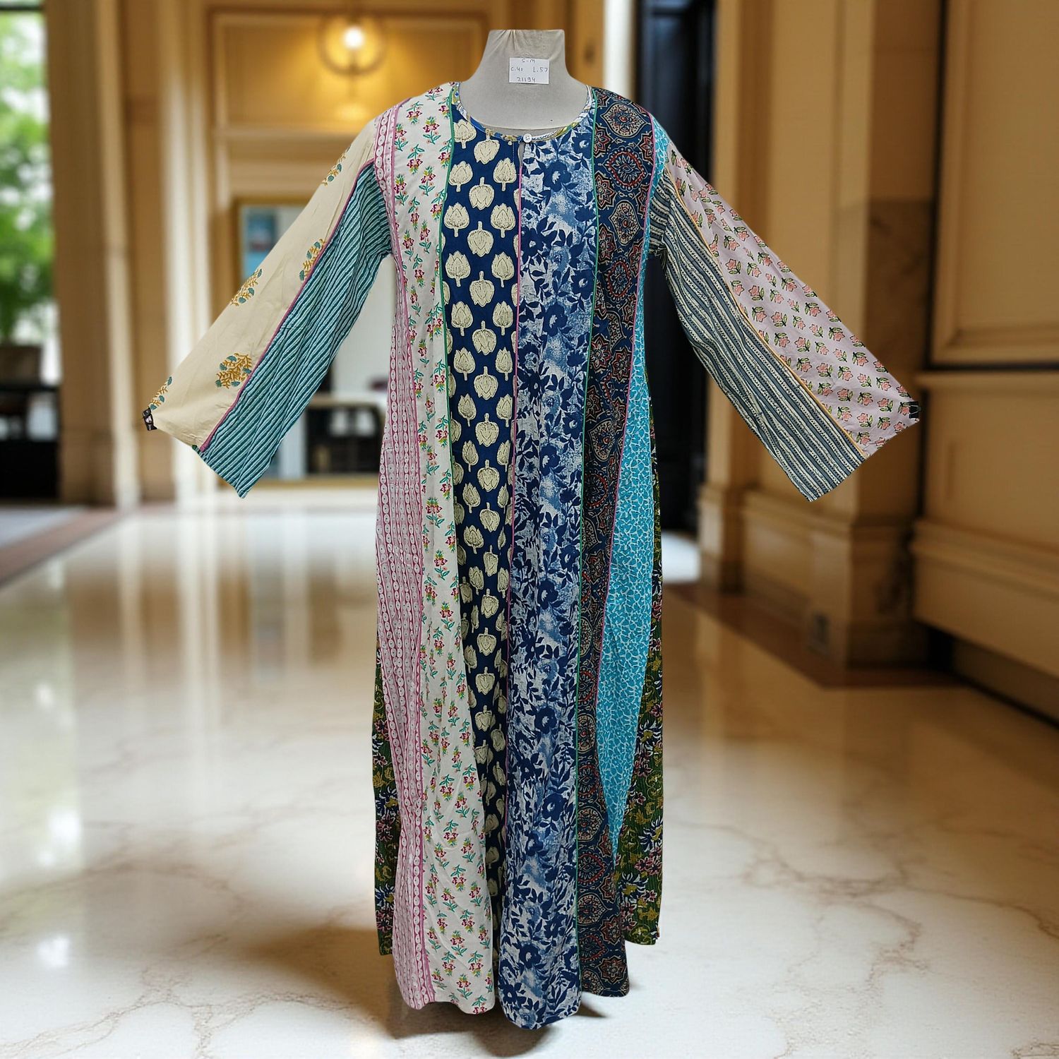 S/M Malaysia Printed Cotton Dress 57&quot; Long Jalabiya