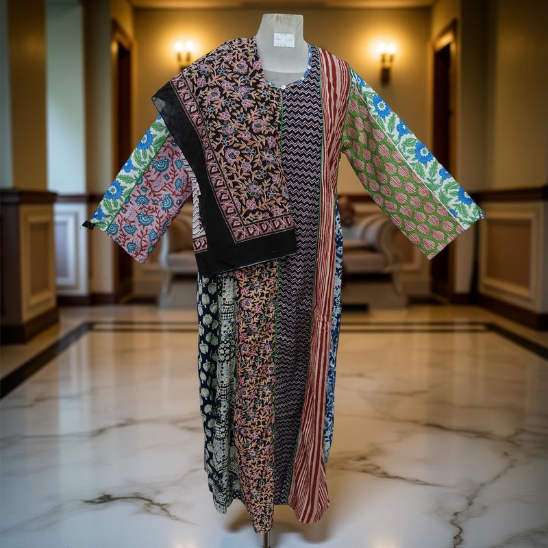 S/M Malaysia Printed Cotton Dress 57&quot; Long Jalabiya With Sheila