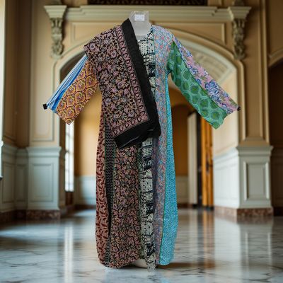 S/M Malaysia Printed Cotton Dress 57&quot; Long Jalabiya With Sheila