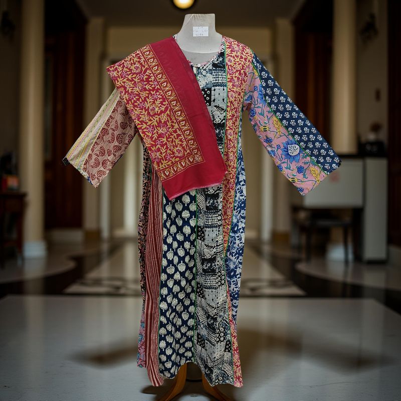 S/M Malaysia Printed Cotton Dress 57&quot; Long Jalabiya With Sheila