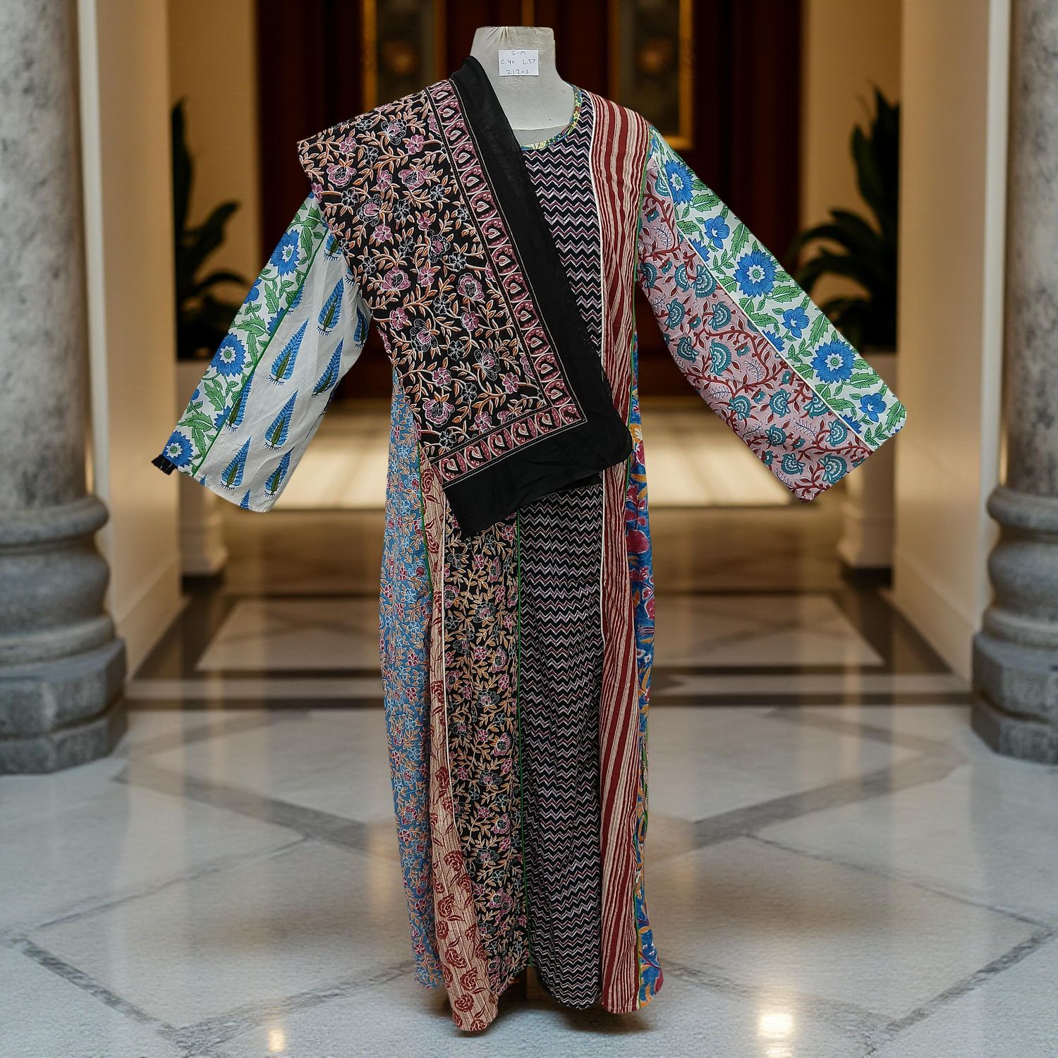 S/M Malaysia Printed Cotton Dress 57&quot; Long Jalabiya With Sheila