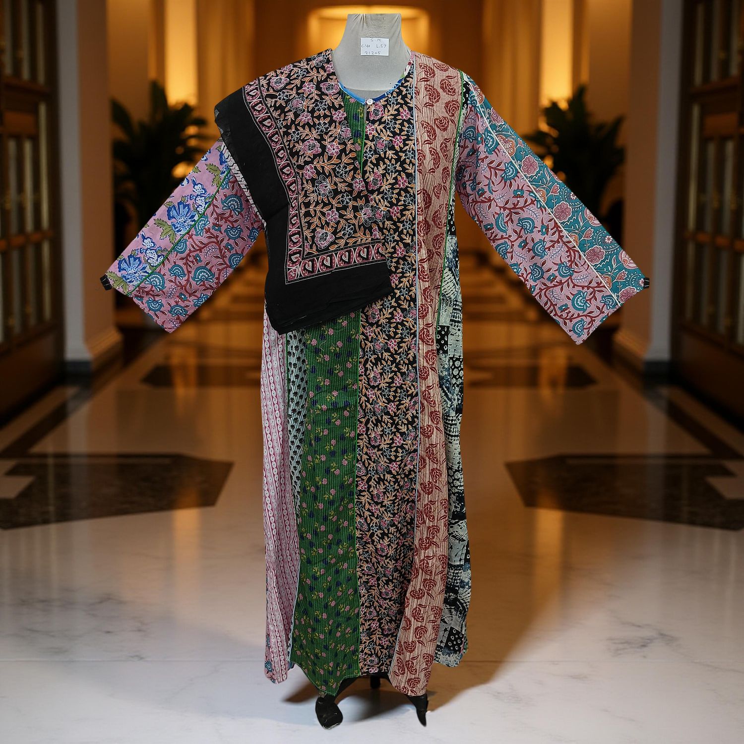 S/M Malaysia Printed Cotton Dress 57&quot; Long Jalabiya With Sheila
