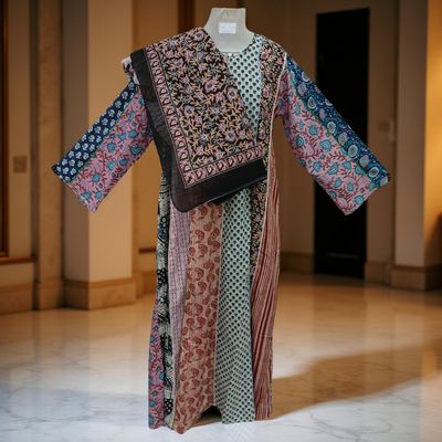 S/M Malaysia Printed Cotton Dress 57&quot; Long Jalabiya With Sheila