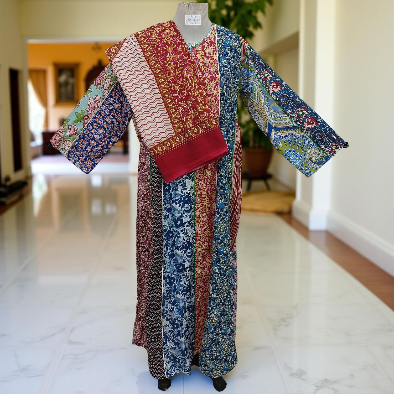 S/M Malaysia Printed Cotton Dress 57&quot; Long Jalabiya With Sheila