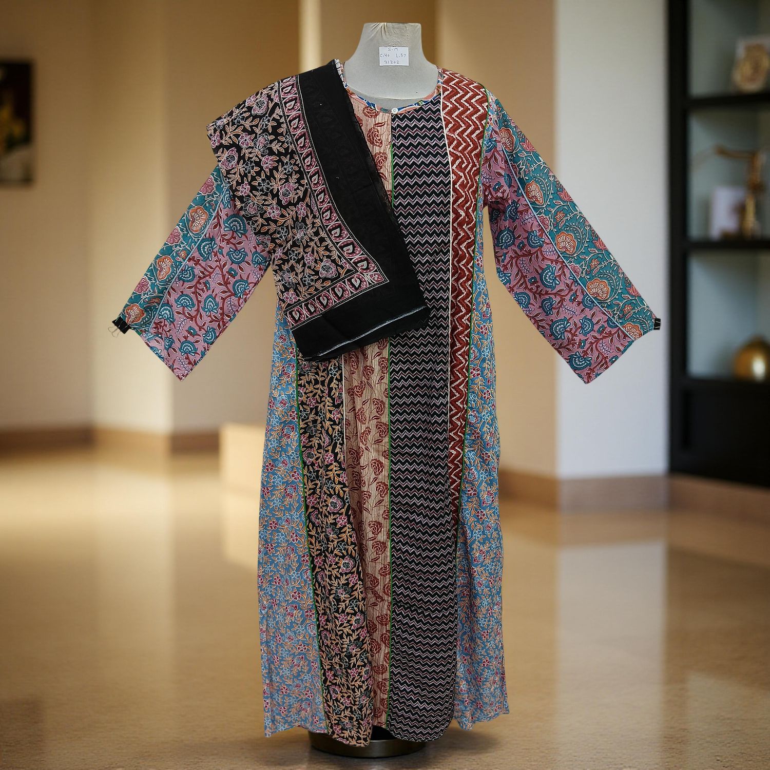 S/M Malaysia Printed Cotton Dress 57&quot; Long Jalabiya With Sheila