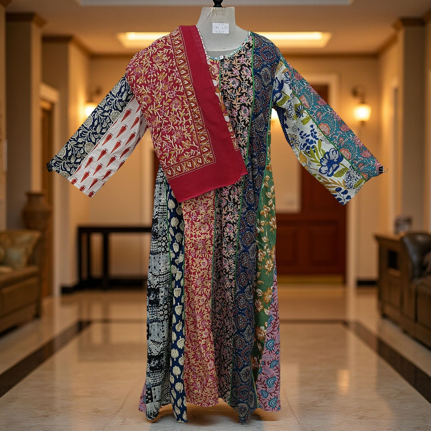 S/M Malaysia Printed Cotton Dress 57&quot; Long Jalabiya With Sheila