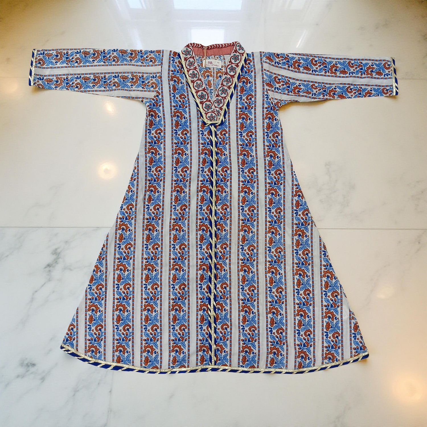 4-5 Year Teena Printed Cotton Girls Dress 34&quot; Long Jalabiya