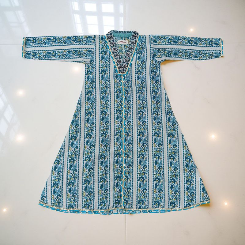4-5 Year Teena Printed Cotton Girls Dress 34&quot; Long Jalabiya