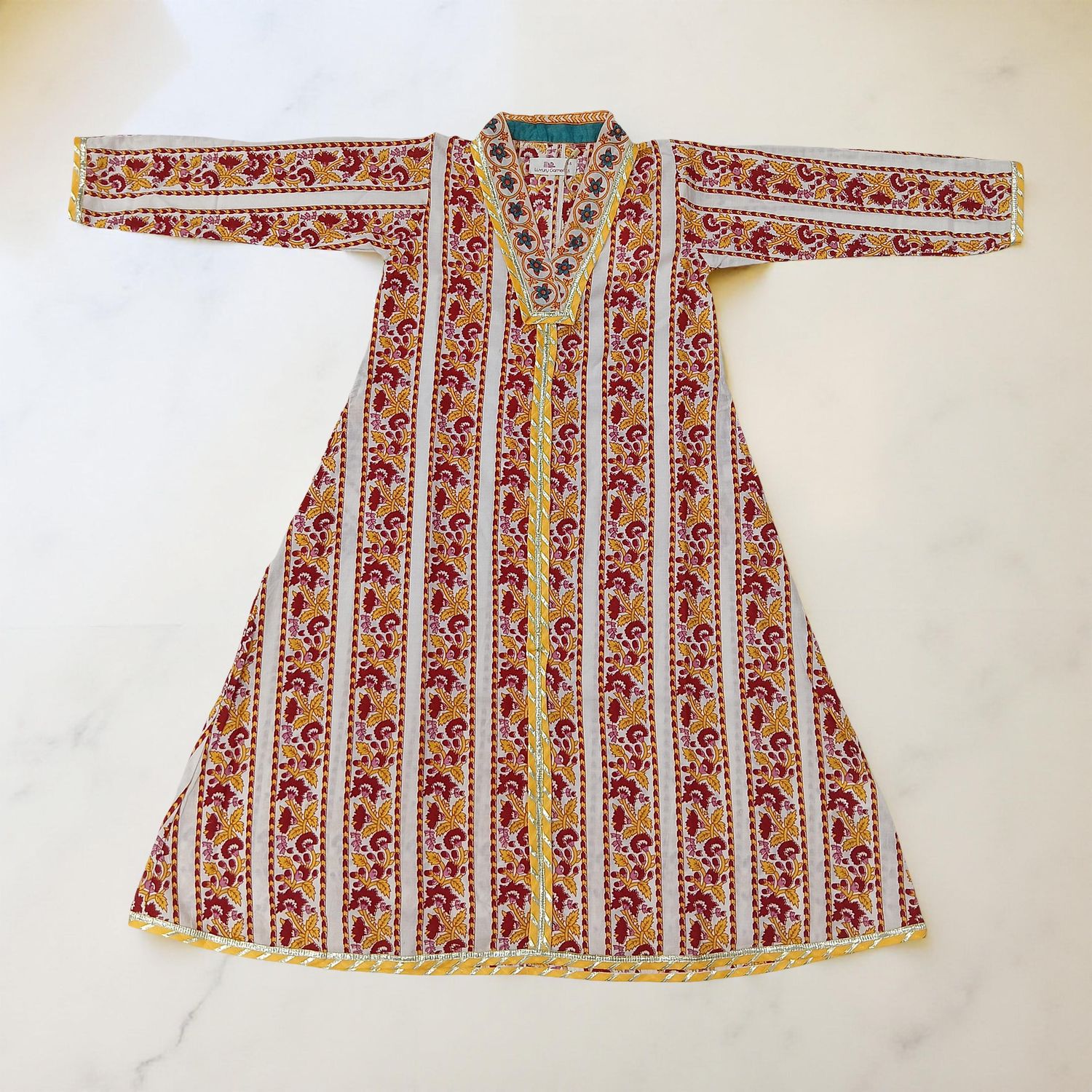 6-7 Year Teena Printed Cotton Girls Dress 38&quot; Long Jalabiya