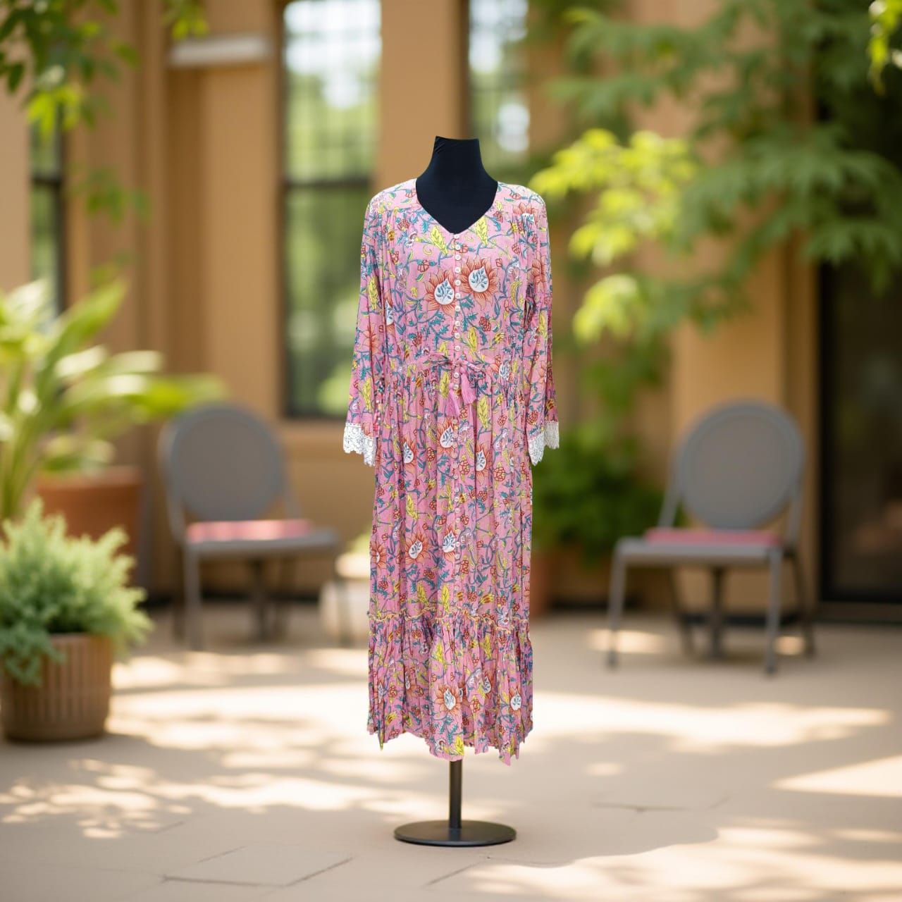 L/XL Ari Printed Cotton Crystal Dress 𝟤̶𝟢̶𝟢̶ 100 AED