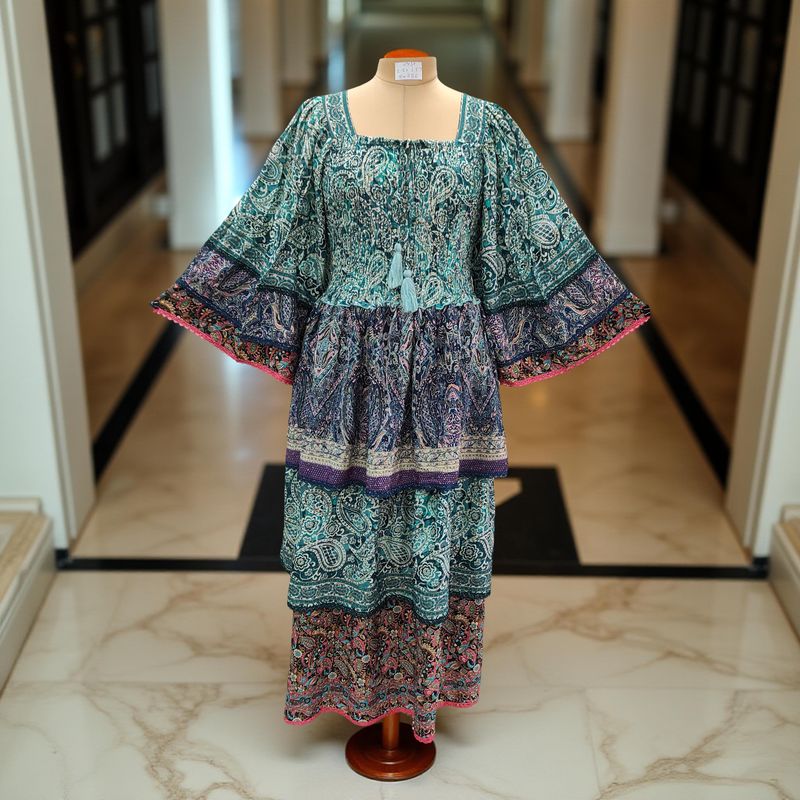 2XL/3XL Rahima Silk Crystal  Dress 57&quot; Long Jalabiya