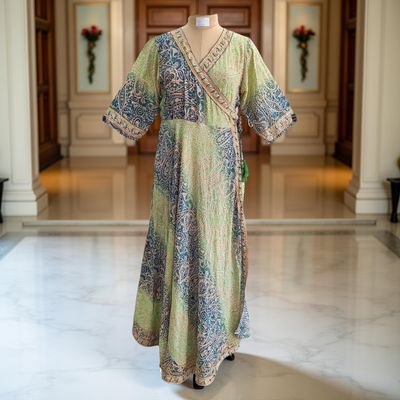 L/XL Priam Printed Silk Crystal Dress 57&quot; Long Jalabiya