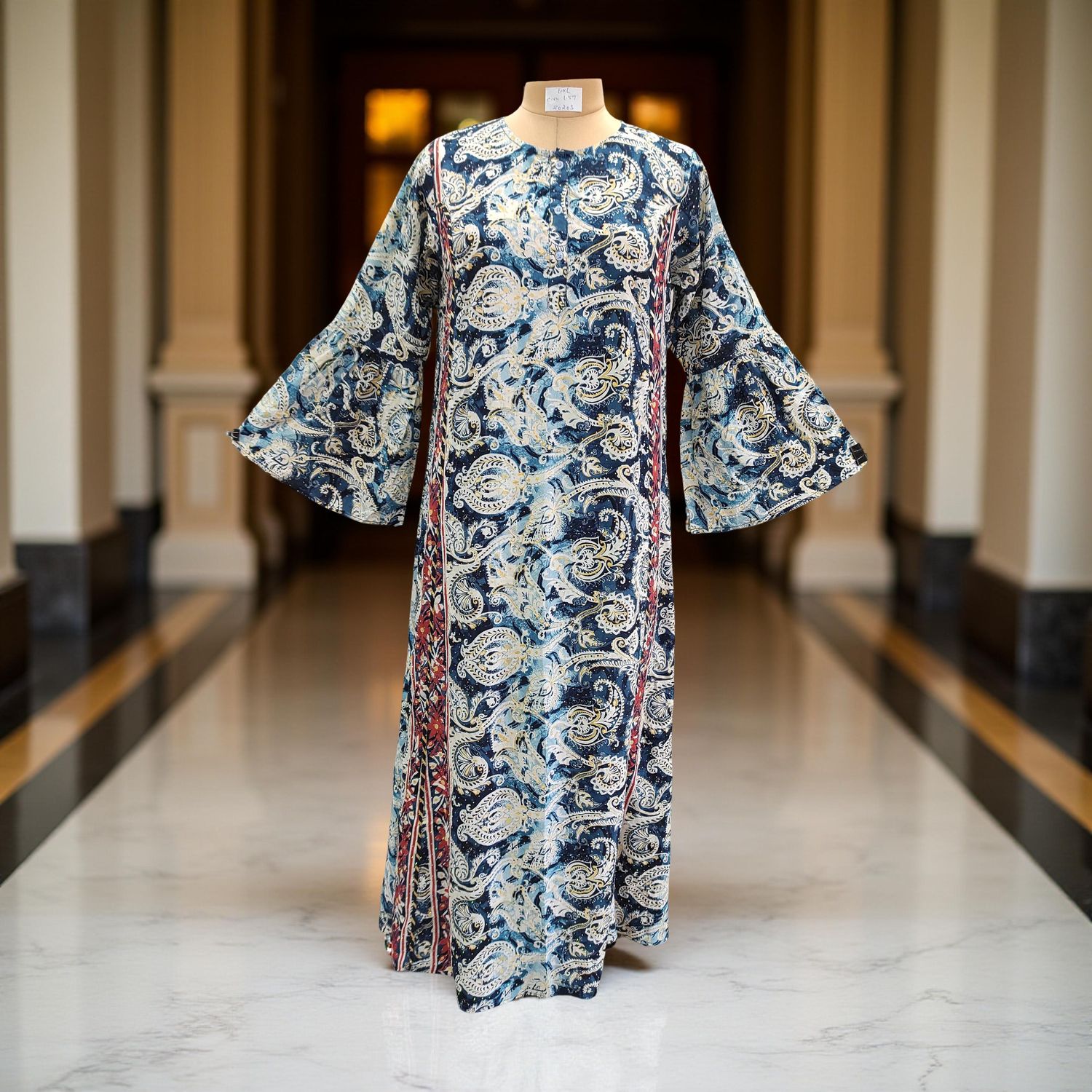 L/XL Marry Silk Crystal Printed  Dress 57&quot; Long Jalabiya