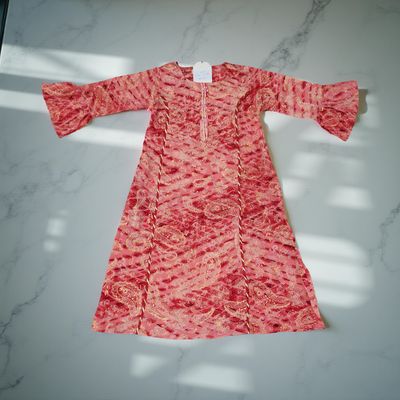 4-5 Year Marry Silk Crystal Printed Cotton Girls Dress 34&quot; Long Jalabiya