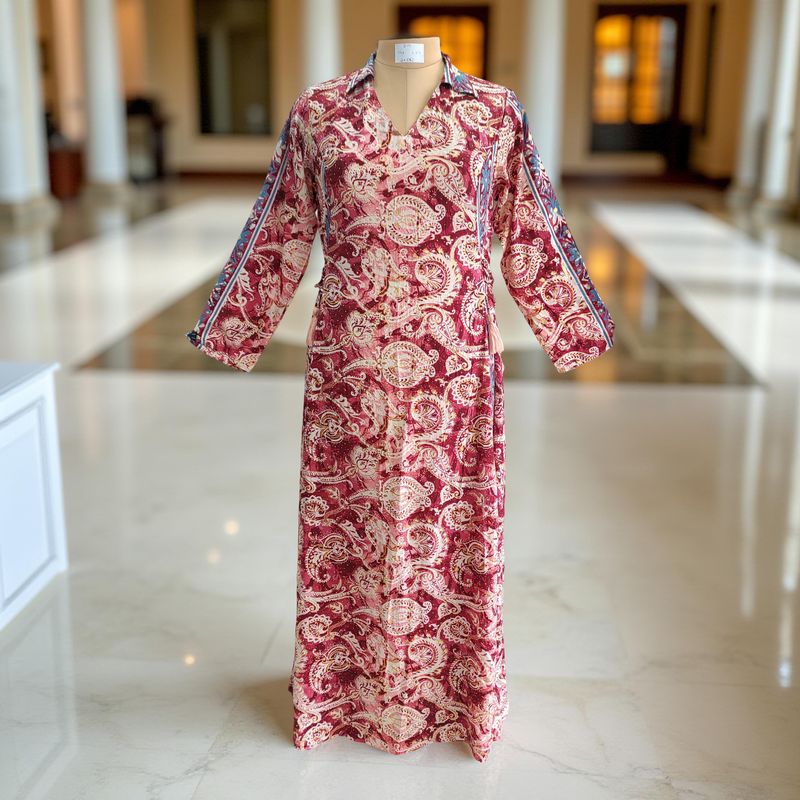 S/M Hayat Silk Crystal Printed  Dress 57&quot; Long Jalabiya