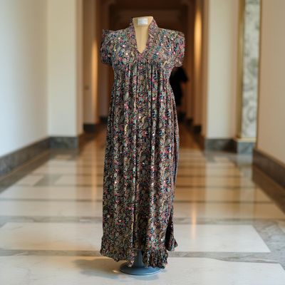 S/M Amani Silk Crystal Printed  Dress 57&quot; Long Jalabiya