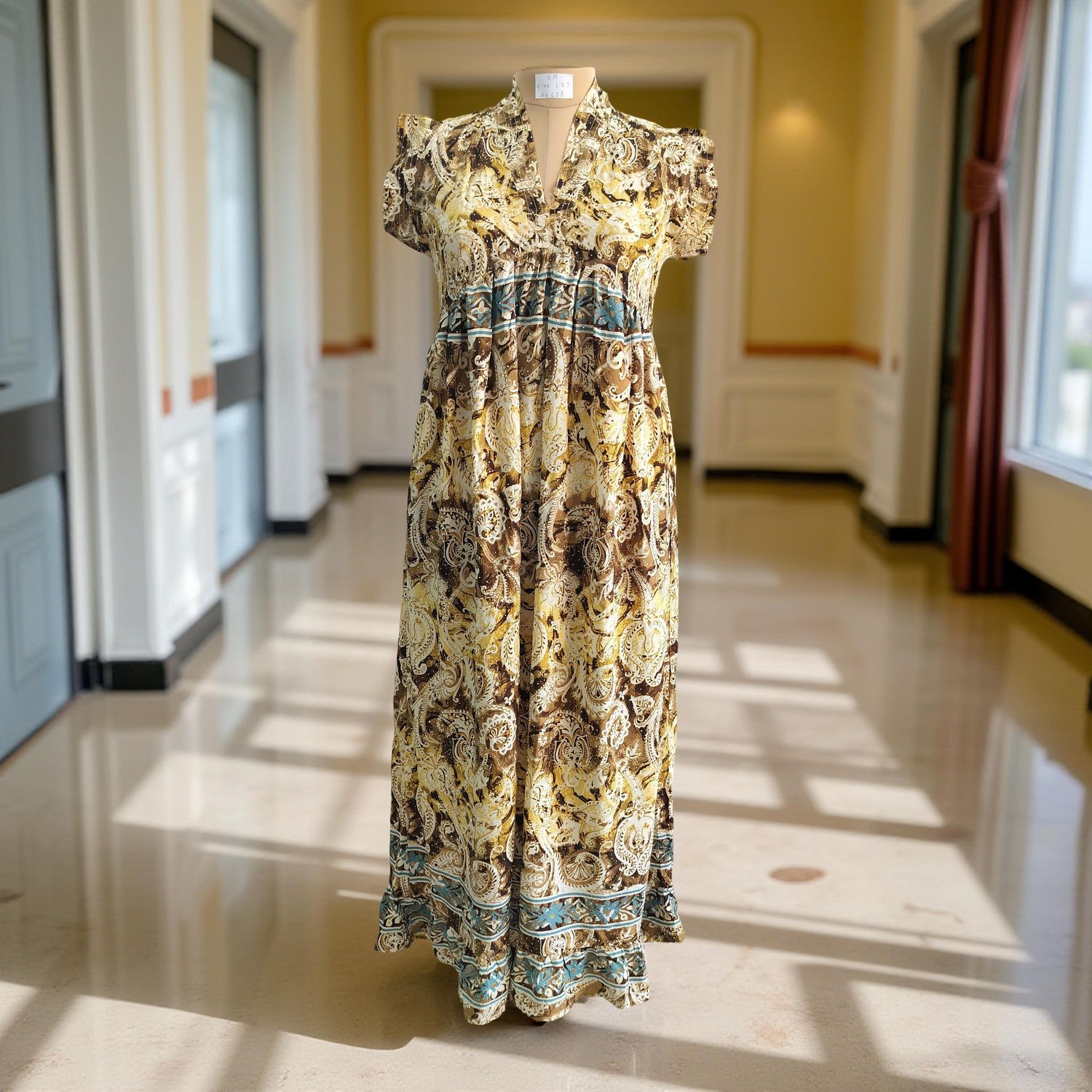 S/M Amani Silk Crystal Printed  Dress 57&quot; Long Jalabiya