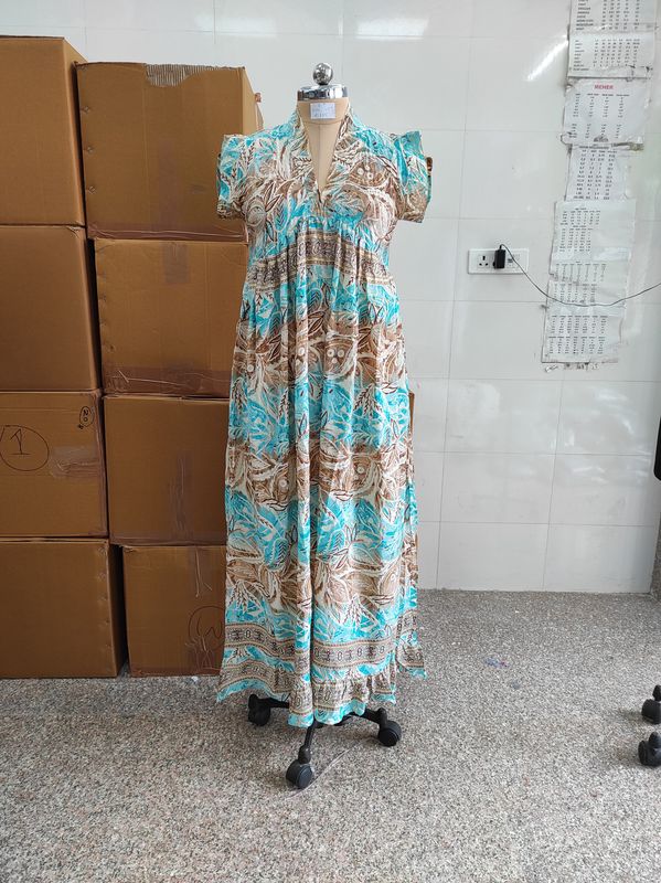 S/M Amani Silk Crystal Printed  Dress 57&quot; Long Jalabiya