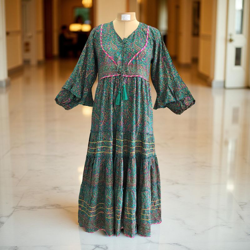 S/M Adeeba Crystal Silk Dress 57&quot; Long Jalabiya